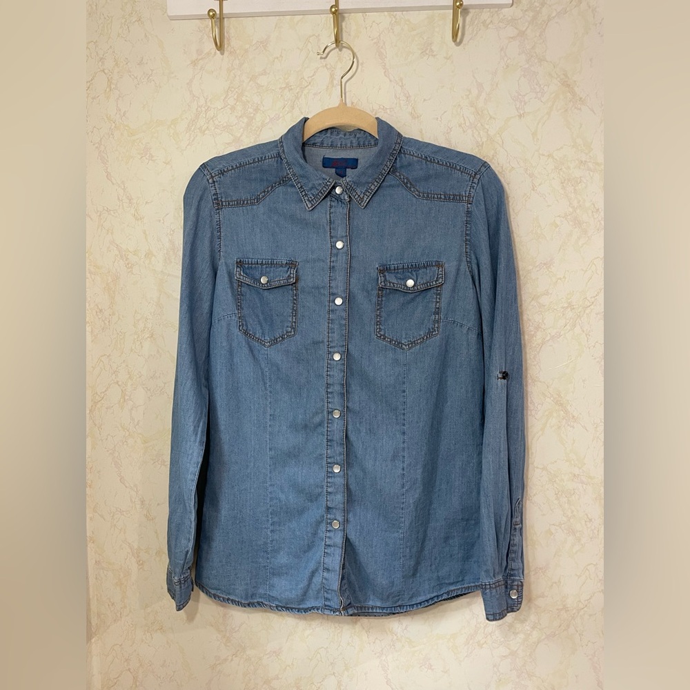 INSO Blue Denim Pearl Snap Western Inspired Shirt
